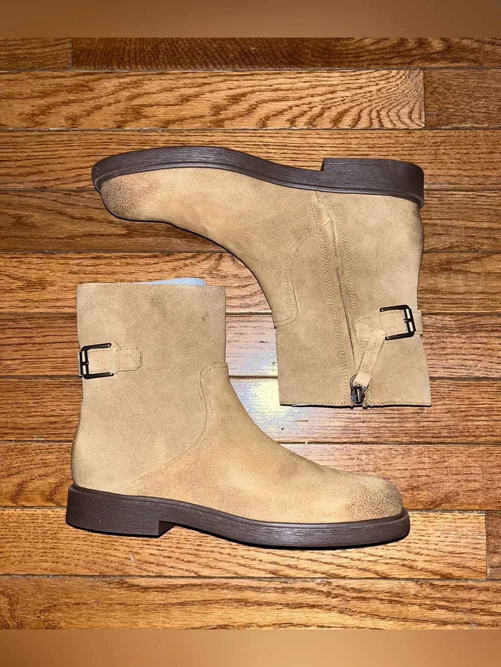 Franco Sarto Pippen Square Toe Boot Brown Leather Women’s Size 8 Moto Inspired